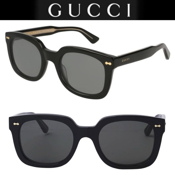 GUCCI-LOGO GG0181S Black Sunglasses with Gold Detail NWT